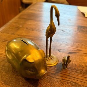 Brass Figures- piggybank, bird, elephant